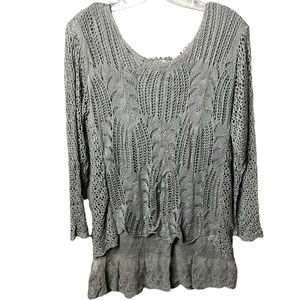 Crochet Grey Top very Soft Longsleeve Blouse with Butterfly detail in back